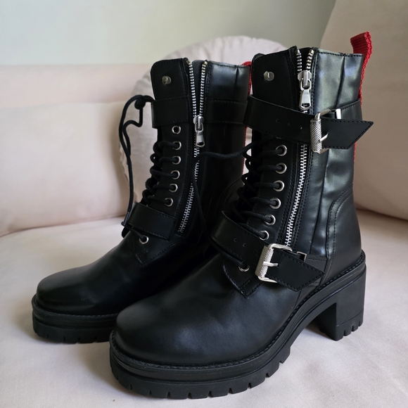 Black Combat  Boots with Red Accents 7.5 - Picture 2 of 10